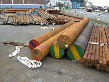 Various metal rods at factory