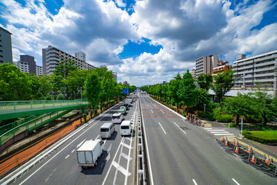 High angle view of city street against sky