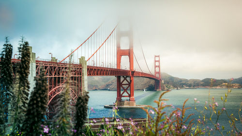 Suspension bridge over river