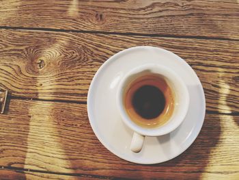 Directly above shot of coffee cup on table