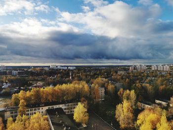 High angle view of townscape against sky