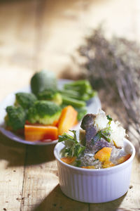 Close-up of fruit salad in bowl on table