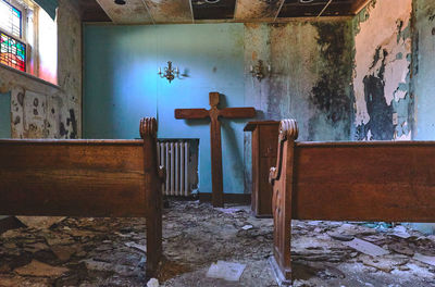 Cross in abandoned building