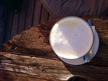 High angle view of drink on table