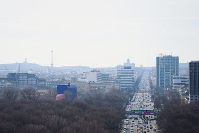 Cityscape against clear sky