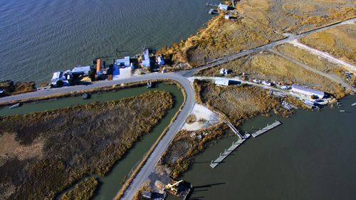 High angle view of bridge over river in city