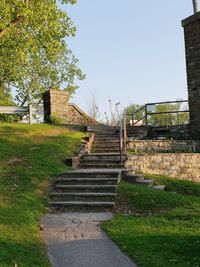 Low angle view of staircase against clear sky