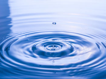 High angle view of drop falling in water