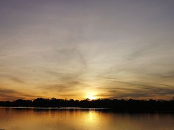 Scenic view of lake against sky during sunset