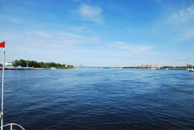 Scenic view of sea against blue sky