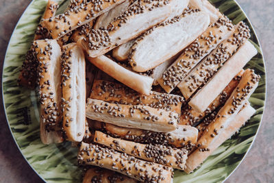 High angle view of bread in plate