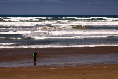 Full length of man standing on beach against sky