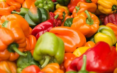 Full frame shot of multi colored bell peppers