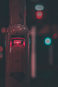 Close-up of illuminated telephone booth