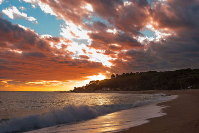 Scenic view of sea against cloudy sky