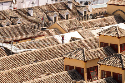 High angle view of buildings in city