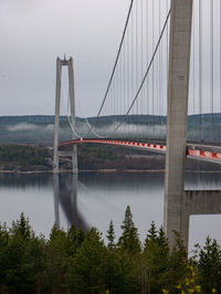 View of suspension bridge over river