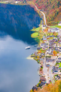 High angle view of boats in sea