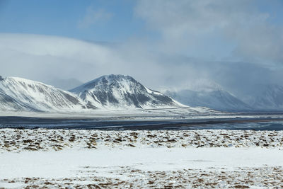 Scenic view of snowcapped mountains against sky