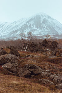 Scenic view of snowcapped mountains against sky