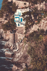 High angle view of buildings in town