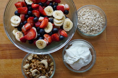 High angle view of breakfast on table