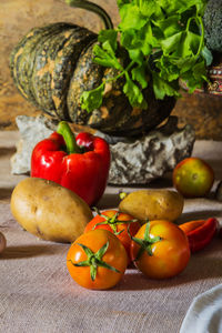 High angle view of tomatoes on table