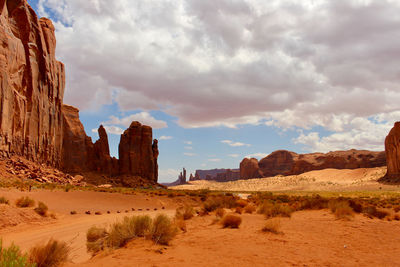 Rock formations on landscape against sky