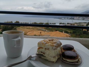 Close-up of coffee served on table