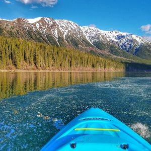 Scenic view of lake by mountains