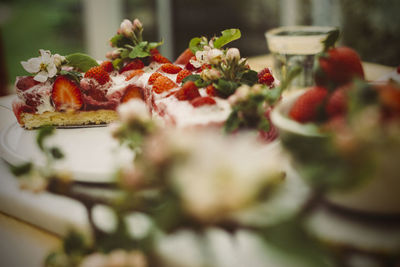 Close-up of fruits in plate on table