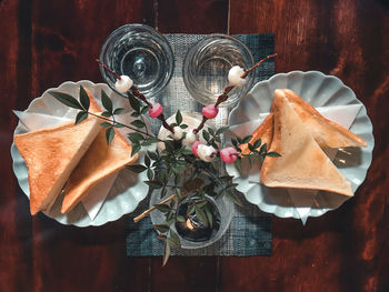 High angle view of various flowers on table