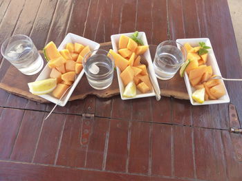 High angle view of breakfast on table