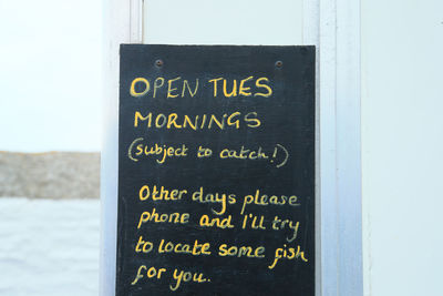 Close-up of information sign