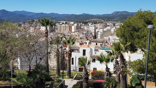 High angle view of buildings in town