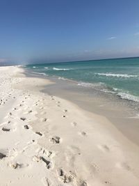 Scenic view of beach against clear blue sky