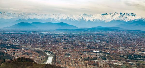 High angle view of cityscape against sky