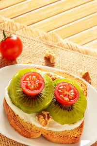 High angle view of breakfast on table