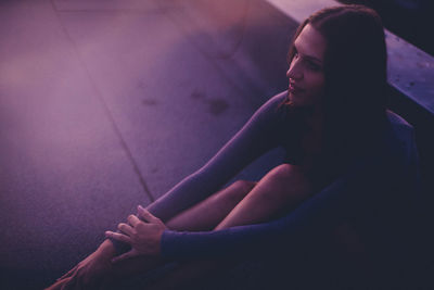 High angle view of woman looking away