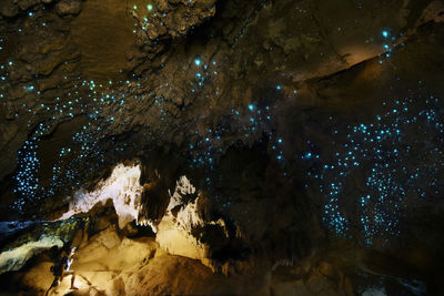 High angle view of rock formations at night