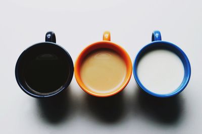 High angle view of tea cup against white background