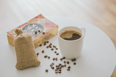 High angle view of coffee on table