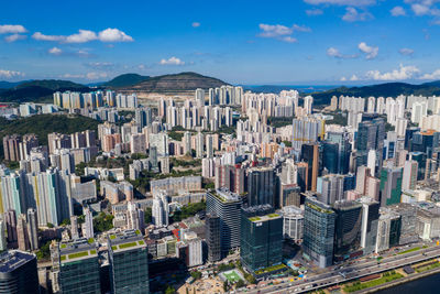 High angle view of buildings in city