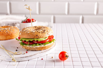 Healthy breakfast with bagel with avocado