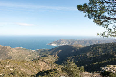 Scenic view of sea and mountains against sky