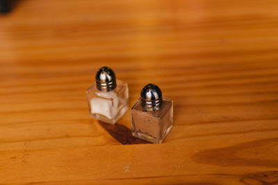 High angle view of glasses on table