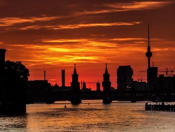 Silhouette of buildings at sunset