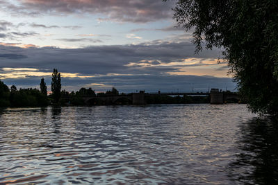 Scenic view of river against sky at sunset