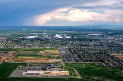 Aurora colorado june 7 2021 usa  view from an airplane, a  hotel , homes and businesses near denver 