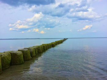 Scenic view of sea against cloudy sky